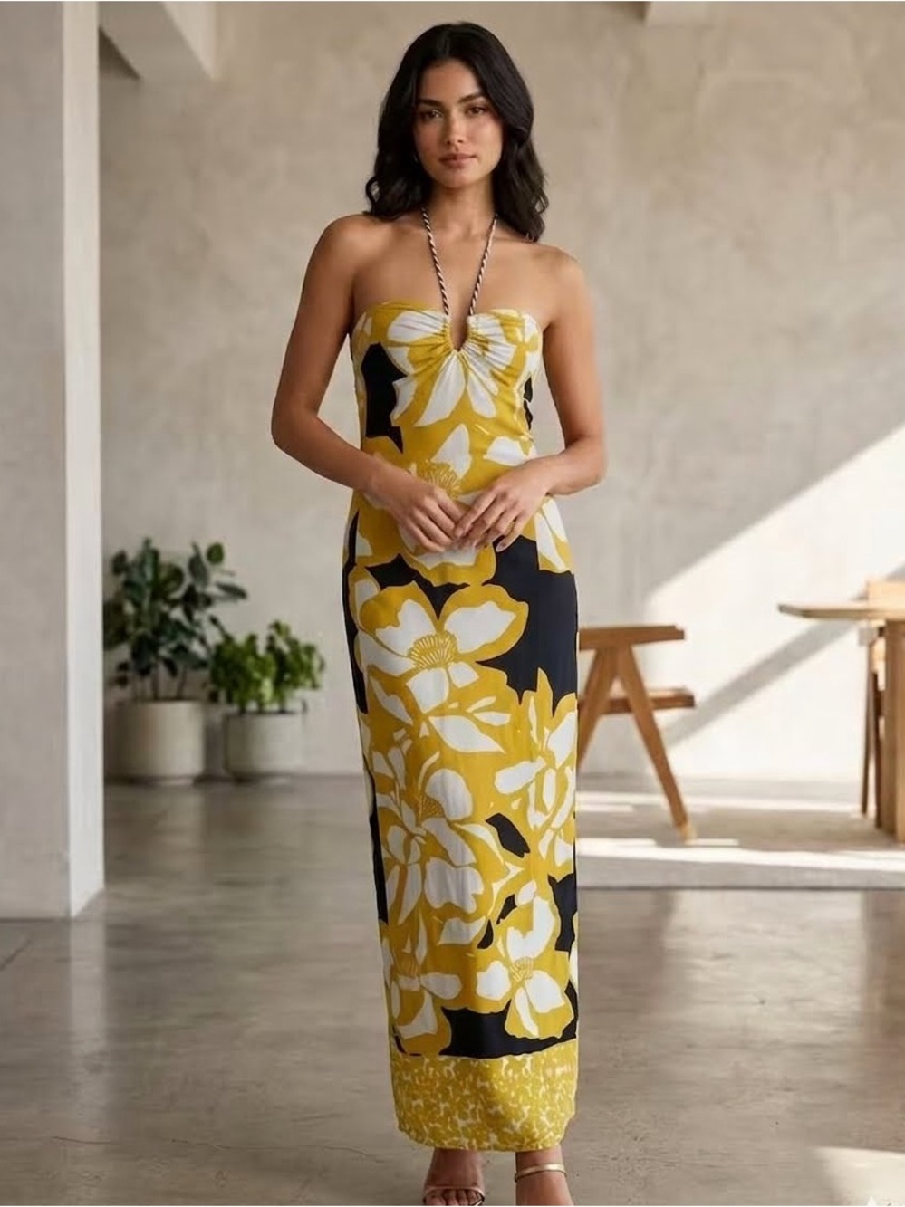 NWT LOFT Bold Floral Maxi Dress in Mustard, White & Blue